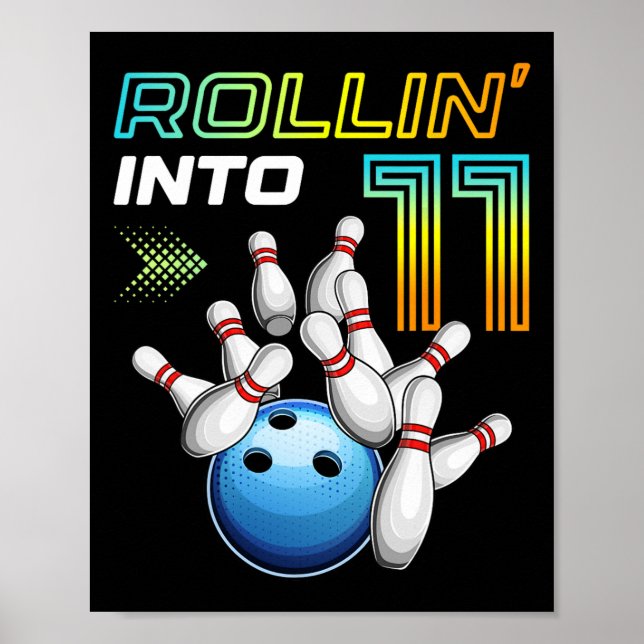 Affiche Rollin Into 11 Retro Bowling Birthday Party 11th B (Devant)
