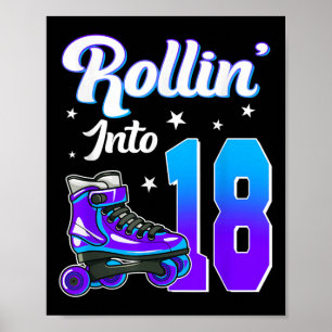 Affiche Rollin Into 18 Roller Skating Theme Anniversaire 1