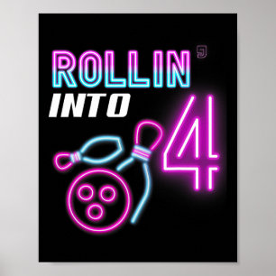 Affiche Rollin' Into 4 Anniversaire Party Bowling Annivers