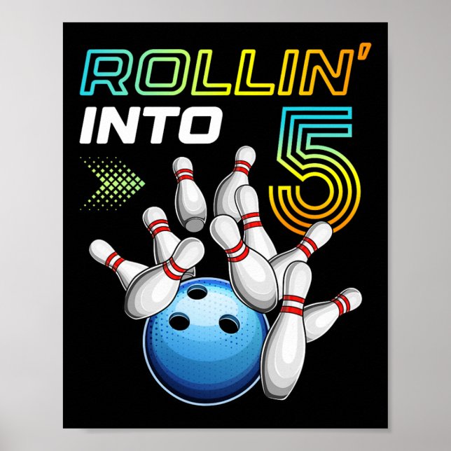 Affiche Rollin Into 5 Retro Bowling Anniversaire 5e Bir (Devant)