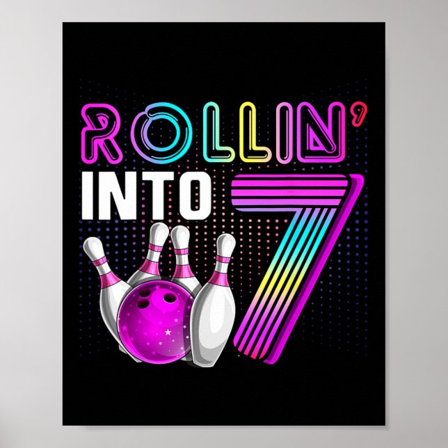 Affiche Rollin Into 7 Bowling Anniversaire fête 7e Anniver (Devant)