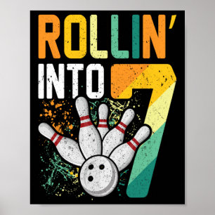 Affiche Rollin Into 7 Retro Bowling Annithday Party 7th Bi