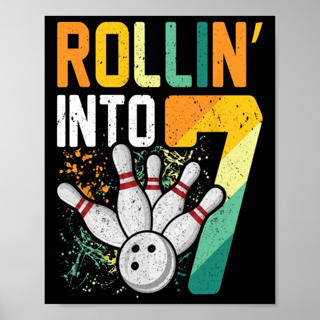 Affiche Rollin Into 7 Retro Bowling Annithday Party 7th Bi (Devant)