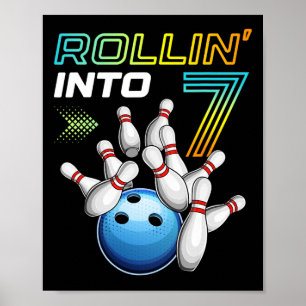 Affiche Rollin Into 7 Retro Bowling Annithday Party 7th Bi