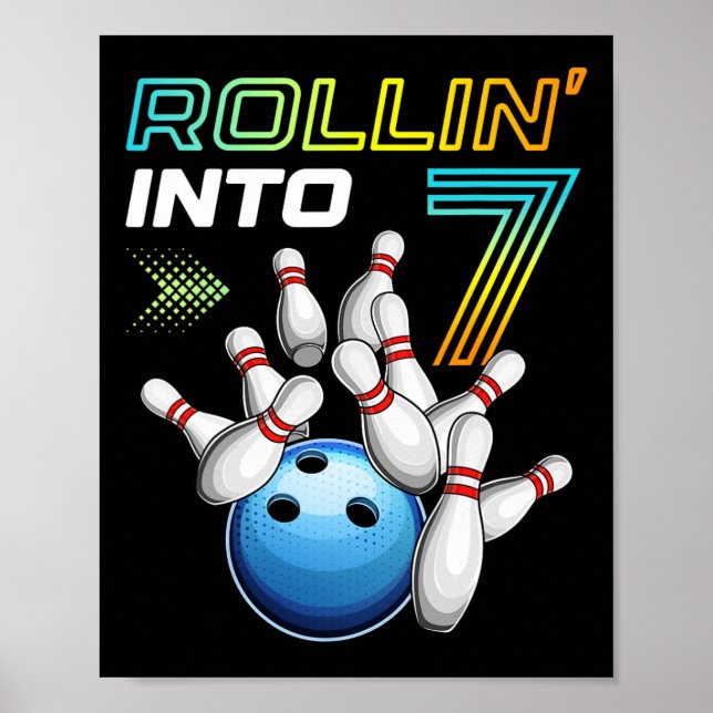 Affiche Rollin Into 7 Retro Bowling Annithday Party 7th Bi (Devant)