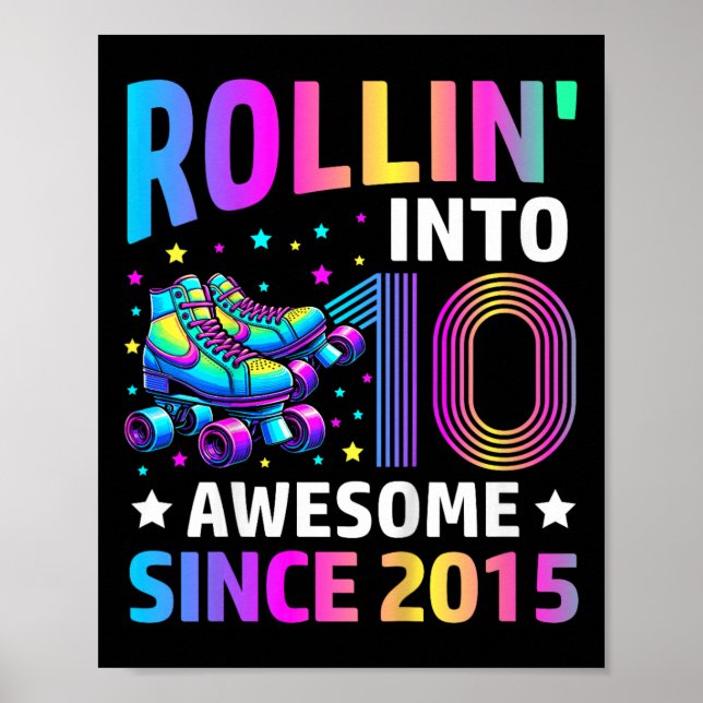 Affiche Rolling Into 10 Years Old Skates 10th Birthday Gif (Devant)