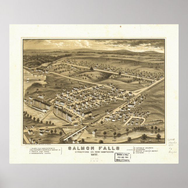 Affiche Rollinsford New Hampshire 1877 Antique Panorama (Devant)