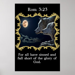 Affiche Rom 3:23 Loups regardant la pleine lune.