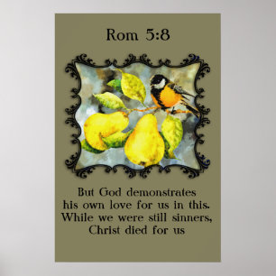 Affiche Rom 5:8 Oiseaux moqueurs canaris noirs et jaunes