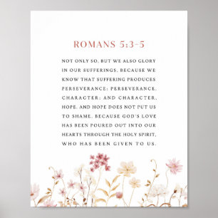Affiche Romains 5:3-5 Verset biblique floral