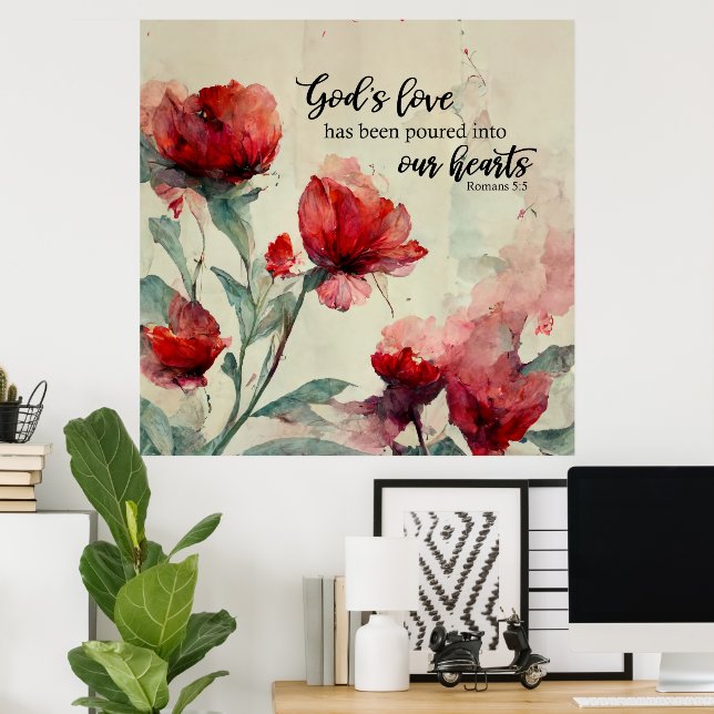 Affiche Romains 5:5 La Bible Amoureuse de Dieu Verse Fleur (Bureau à domicile)