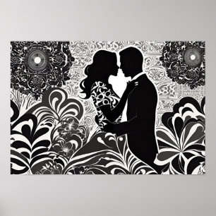 Affiche Romance moderne : Baiser noir et blanc