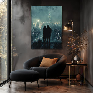 Affiche Romance sur les toits de la ville - Art au fusain