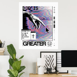 Affiche Romans 8:31 Cyberpunk Main de Dieu Glitch Art