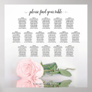 Affiche Romantic 16 Table Pink Rose Wedding Seating Chart