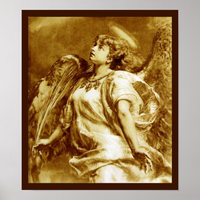 AFFICHE ROMANTIC ANGEL WITH FEATHER IN BROWN SEPIA,WHITE (Devant)