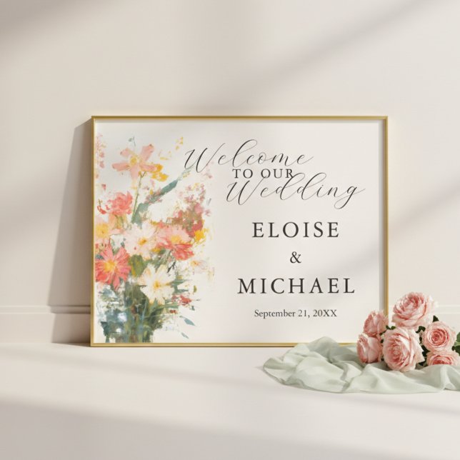 Affiche Romantic Blush Painted Floral Wedding Welcome (Romantic Blush Painted Floral Wedding Welcome Poster
)