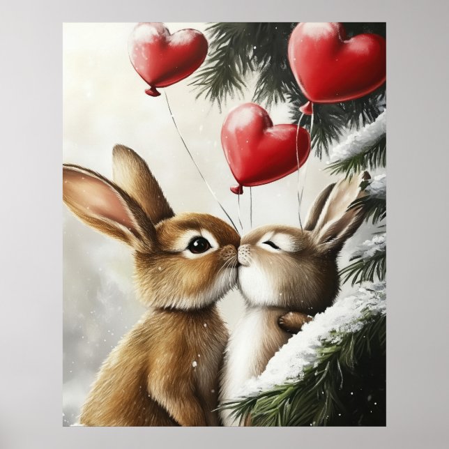 Affiche Romantic Bunny Couple Valentine Wall Art (Devant)