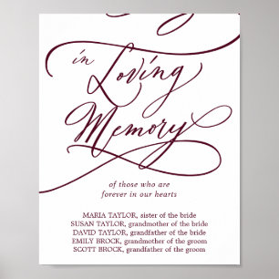 Affiche Romantic Burgundy Text Wedding In Loving Memory