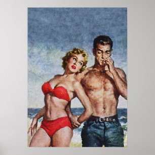Affiche Romantic Couple At The Beach Vintage Pulp Cover