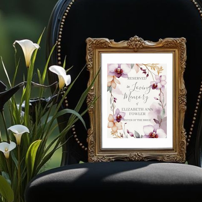 Affiche Romantic Delicate Floral Orchids Reserved Seat (Romantic Delicate Floral Pastel Orchids In Loving Memory Reserved Seat Poster in Light Purple Tones )