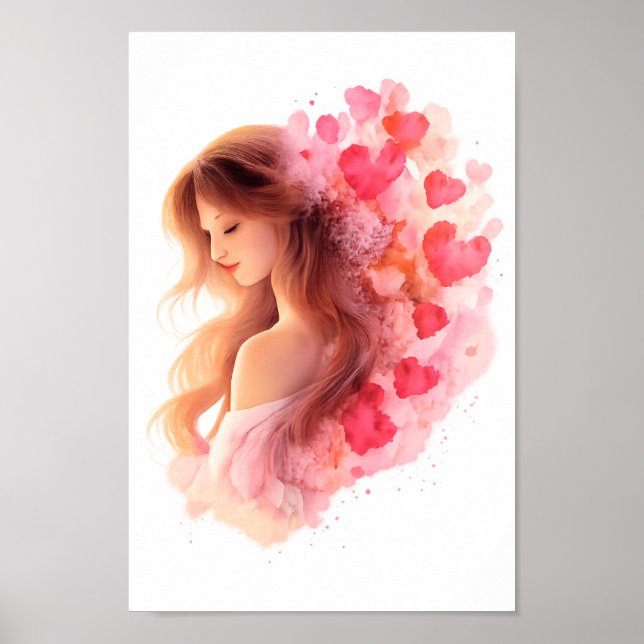 Affiche Romantic Floral Portrait Soft Valentine Love Art (Devant)