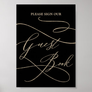 Affiche Romantic Gold Calligraphy Black Invité Livre Poste