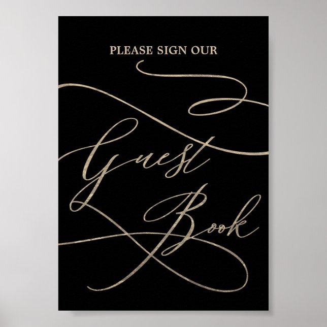 Affiche Romantic Gold Calligraphy Black Invité Livre Poste (Devant)