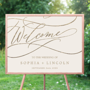Affiche Romantic Gold Calligraphy   Ivory Welcome Wedding