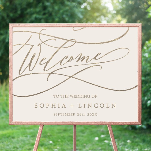 Affiche Romantic Gold Calligraphy | Ivory Welcome Wedding (Créateur téléchargé)
