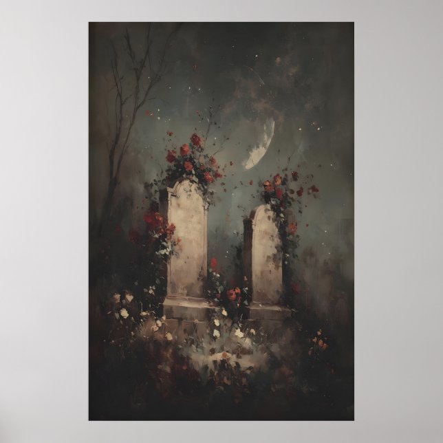 Affiche Romantic Gothic Graveyard Art, Moody Dark Academia (Devant)