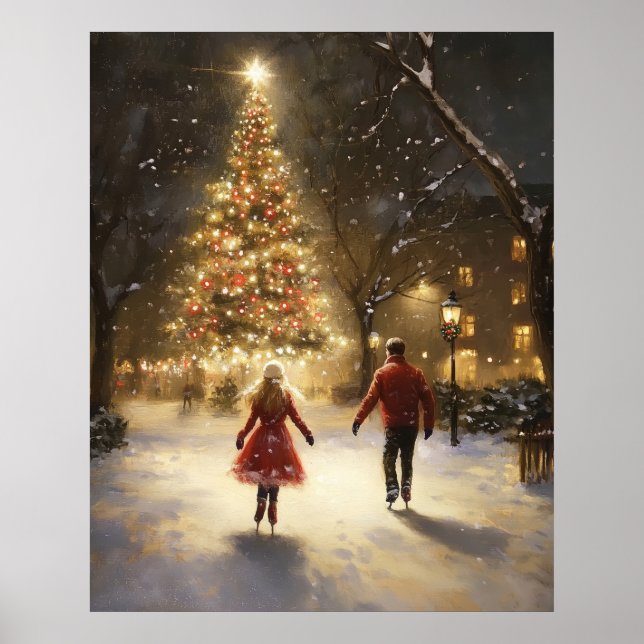 Affiche Romantic Ice Skating Couple Christmas Wall Art (Devant)