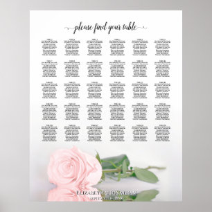 Affiche Romantic Pink Rose 30 Table Wedding Seating Chart