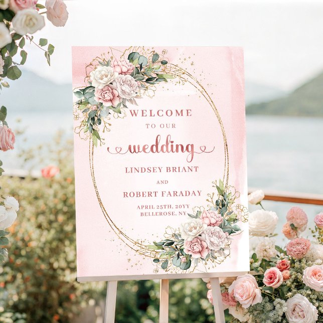 Affiche Romantic Rose Gold Light Pink Wedding Welcome (Romantic Rose Gold Light Pink Wedding Welcome)