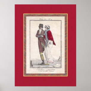 Affiche Romantic Vintage Ice Skating Antique Engraving