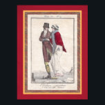 Affiche Romantic Vintage Ice Skating Antique Engraving<br><div class="desc">Elegant antique engraving of a gentleman teaching a young lady how to skate. The title in French reads "The fearful pupil.  Charming antique print.</div>