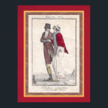 Affiche Romantic Vintage Ice Skating Antique Engraving<br><div class="desc">Elegant antique engraving of a gentleman teaching a young lady how to skate. The title in French reads "The fearful pupil.  Charming antique print.</div>