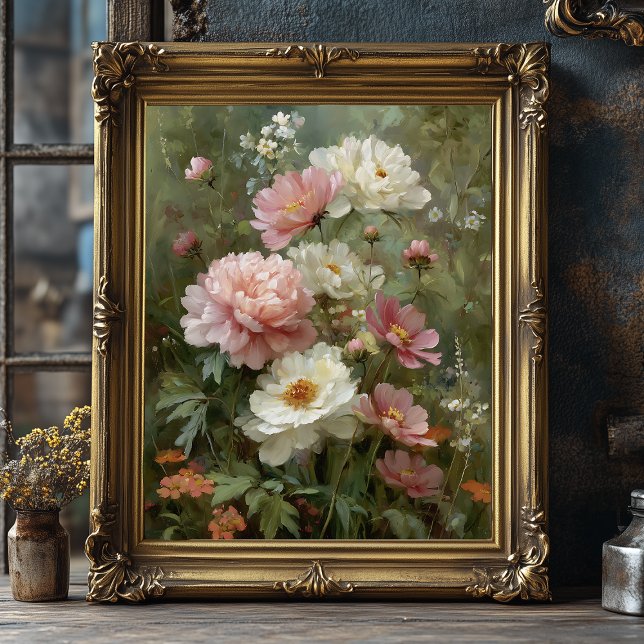 Affiche Romantic Vintage Peonies and Wildflowers Fine Art (Créateur téléchargé)