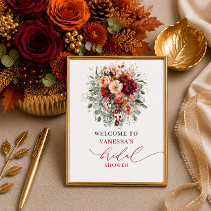 Affiche Romantique automne marsala floral douche de mariée