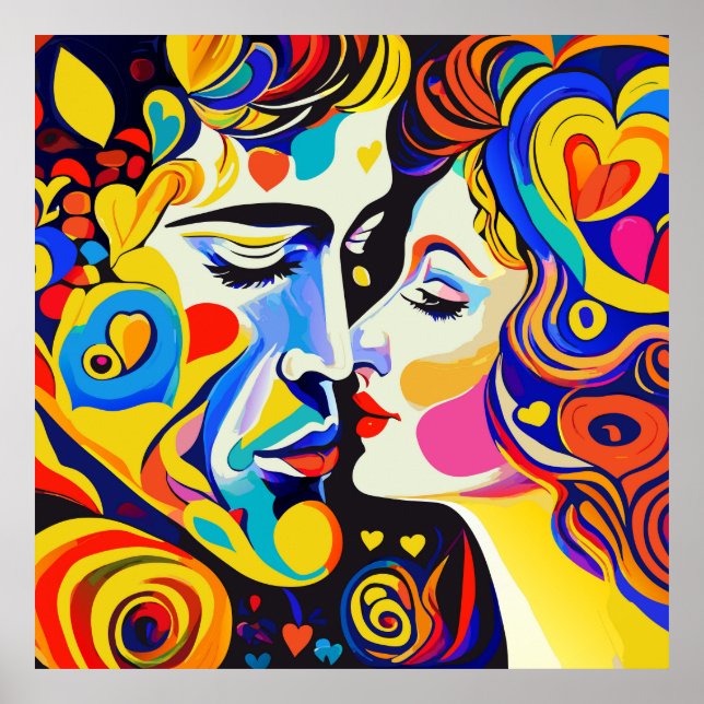 Affiche Romantique Beau Couple de baiser en amour (Devant)