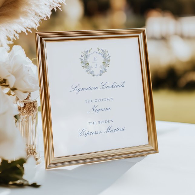 Affiche Romantique bleu moelleux Monogramme Crest Signatur (Créateur téléchargé)