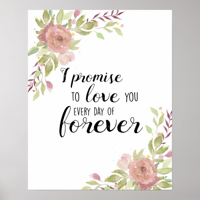 Affiche romantique citation d'amour aquarelle rose fleurs  (Devant)