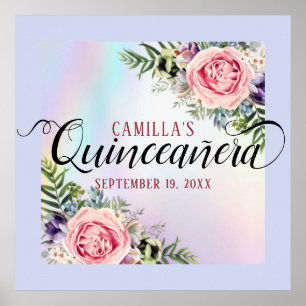 Affiche Romantique Elegant Charme Floral Quinceañera