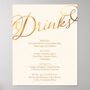 Affiche Romantique Faux Gold Calligraphy Mariage Boissons 