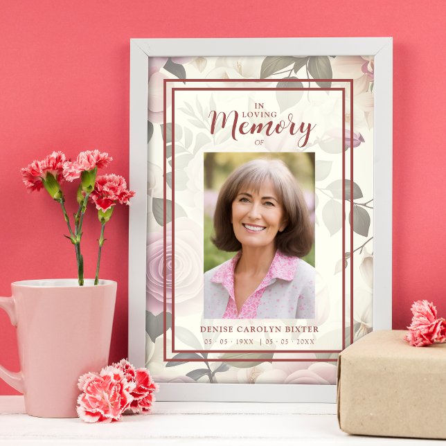 Affiche Romantique Floral Vintage effet funéraire Photo (Romantic Floral Vintage Effect Funeral Photo Poster.)