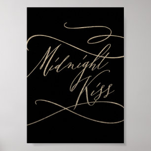 Affiche Romantique Gold Calligraphie Noir Midnight Kiss