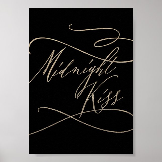 Affiche Romantique Gold Calligraphie Noir Midnight Kiss (Devant)