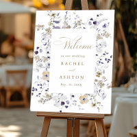 Romantique Mariage Bienvenue Fleurs Violet Blanc O