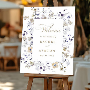 Affiche Romantique Mariage Bienvenue Fleurs Violet Blanc O