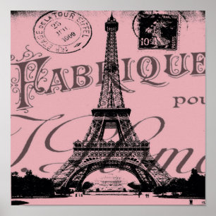 Affiche romantique rose vintage paris tour eiffel